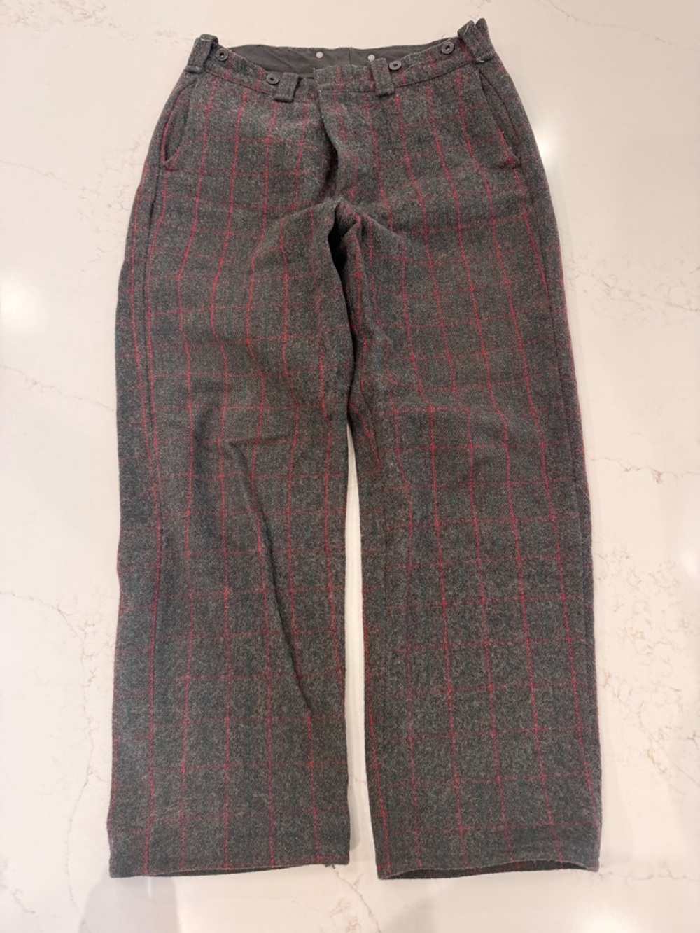 VTG 90s Woolrich Women’s Gray Plaid Wool Blend High Rise Trouser Pants Made USA